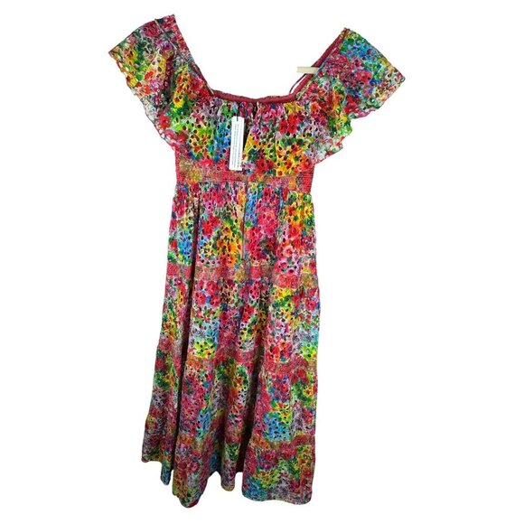 Alice & Olivia Cold-Shoulder Eyelet Midi Dress Size 0 Colorful Garden Floral - Picture 9 of 12